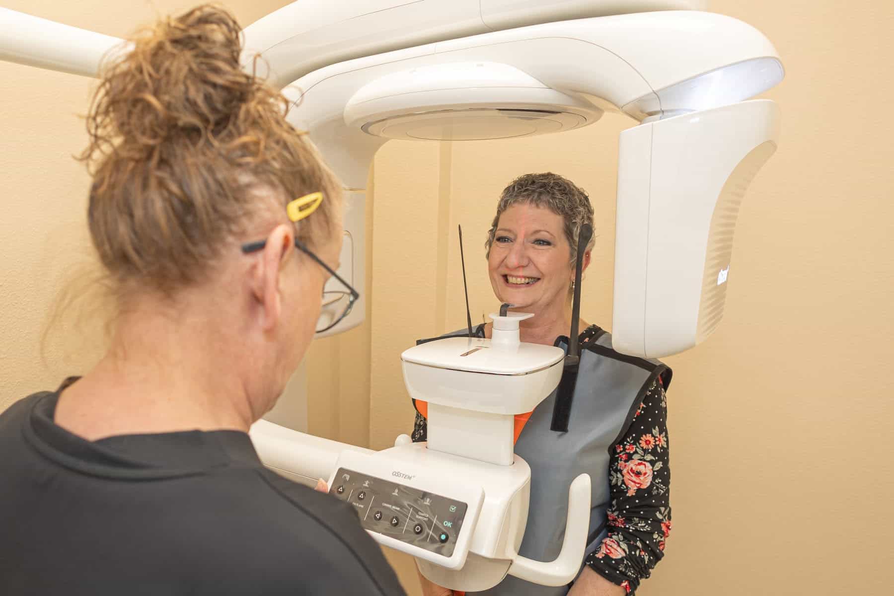 Patient having a panoramic X-ray taken